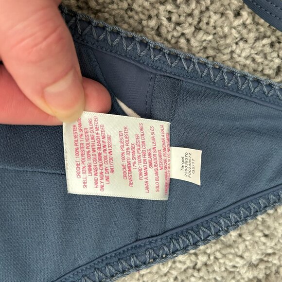 2017 Xhilaration Womens High Neck Crochet Blue Swimsuit Top Bikini Medium - Picture 5 of 6